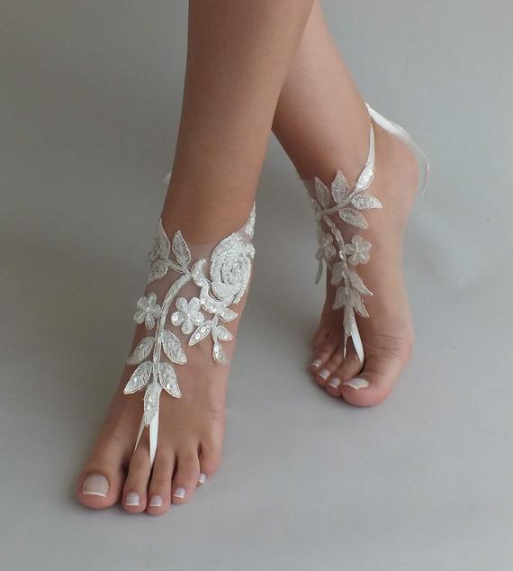 Свадьба - 24 Color lace Barefoot sandals Beach wedding, barefoot sandals wedding shoes beach shoes bridal accessories beach bride bridesmaid gift