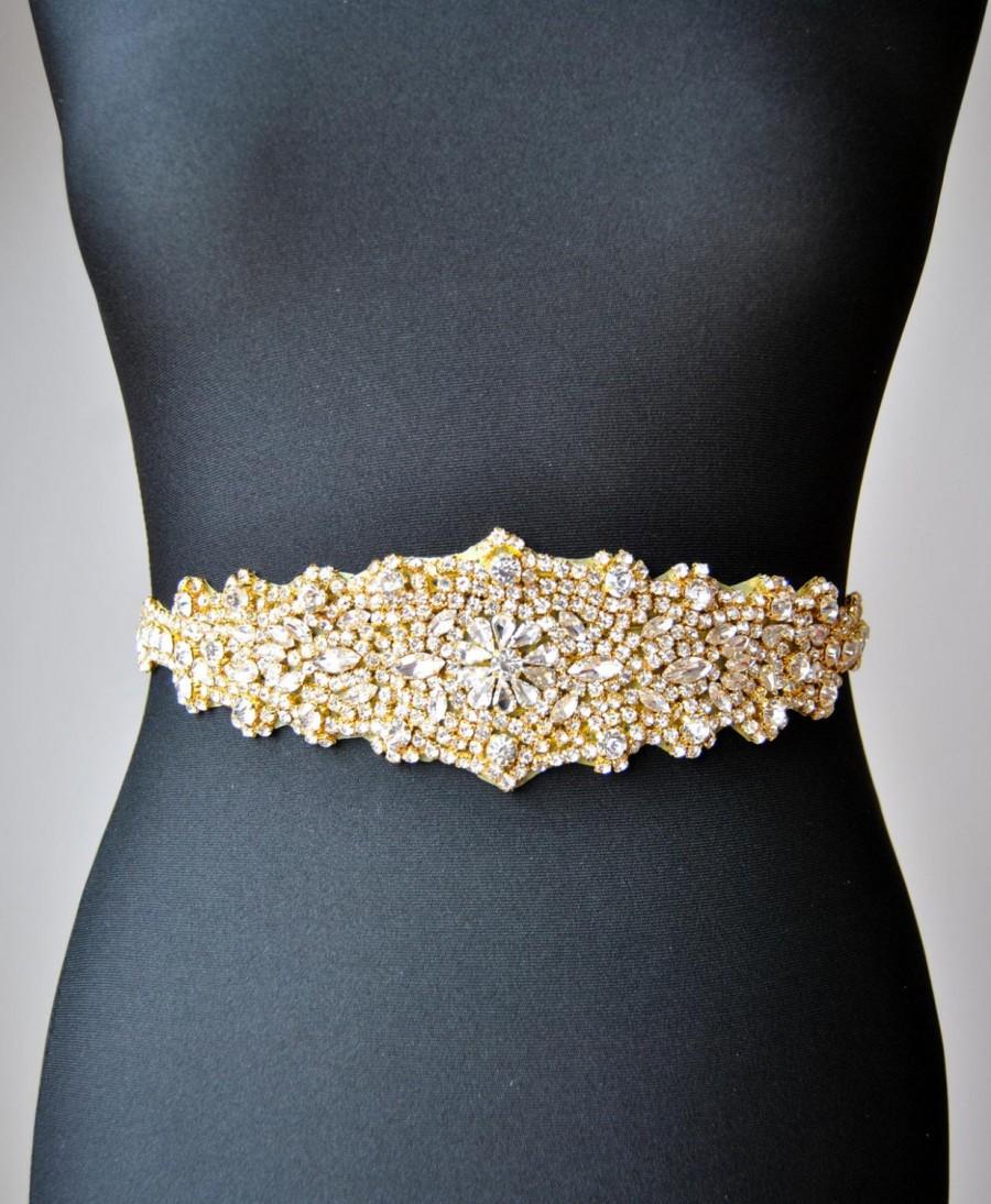 Mariage - SALE Gold Luxury Crystal Bridal Sash,Wedding Dress Sash Belt,  Rhinestone Sash,  Rhinestone Bridal Bridesmaid Sash Belt, Wedding dress sash