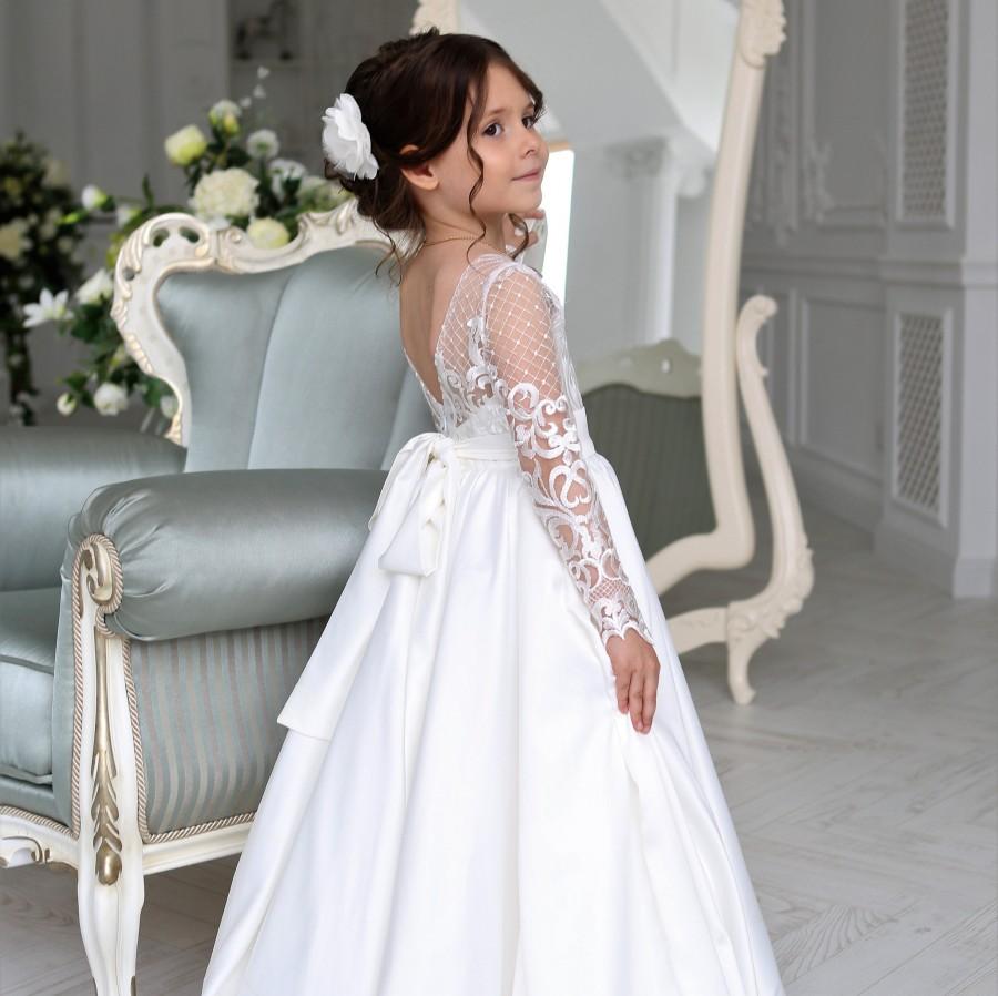 Hochzeit - ivory flower girl dress-wedding baby dress-tutu dress toddler-first birthday dress-pageant dress-first communion dress-girl party dress