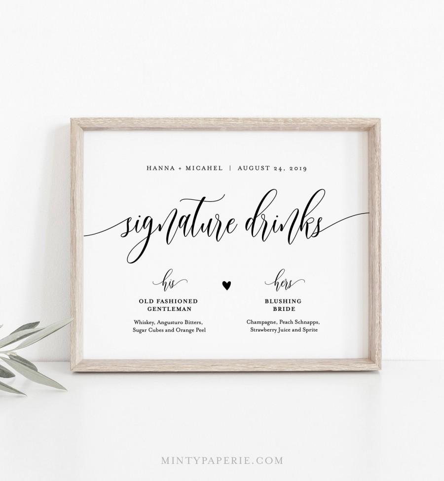 Mariage - Wedding Signature Drinks Sign, Editable Template, Printable Signature Cocktails, Alcohol, Drink, Bar Menu, INSTANT DOWNLOAD, 8x10 #008-02S