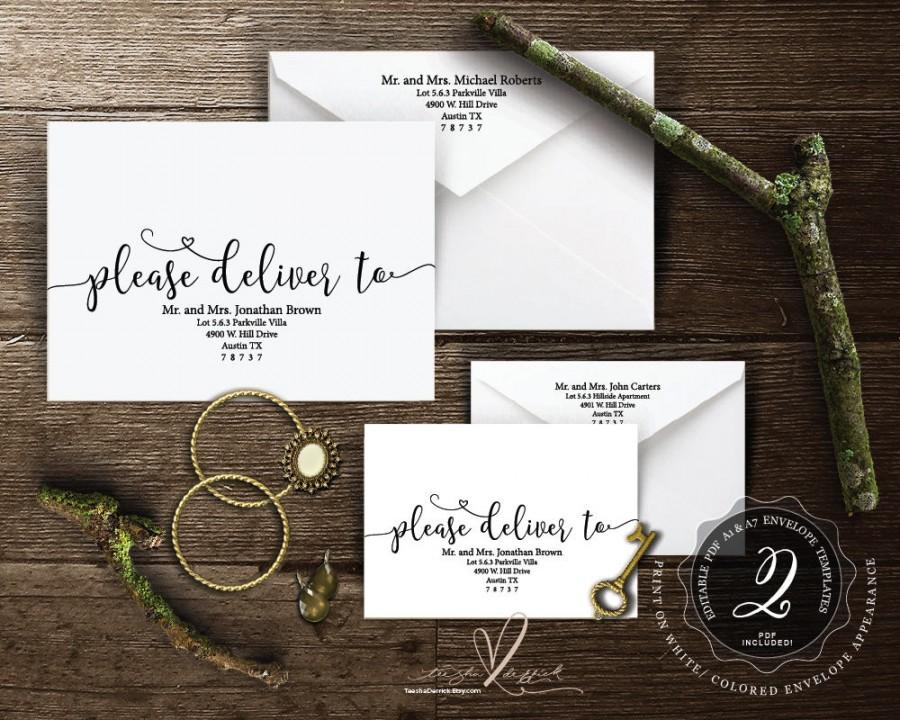 Wedding - Editable Envelope template (please deliver to) Instant Download PDF, Kraft rustic calligraphy Theme for Wedding Invitation Set (TED183_4)