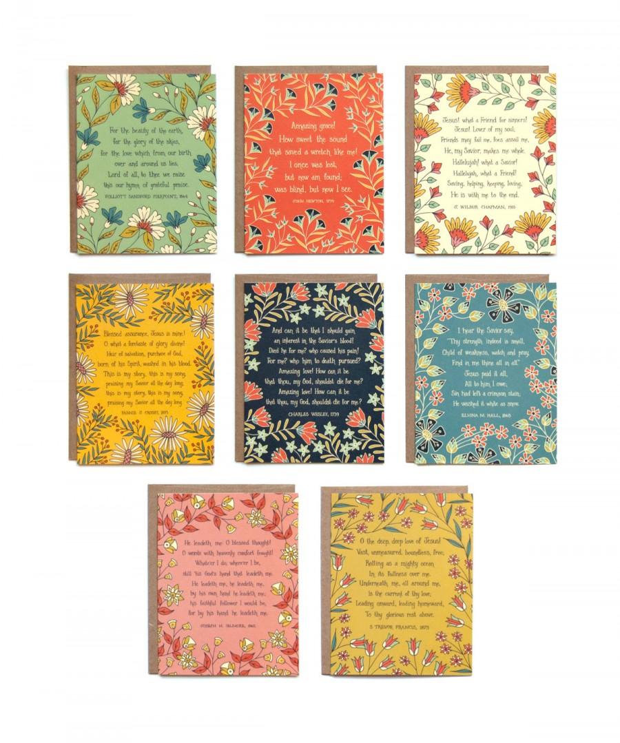 زفاف - 8 Hymn Greeting Cards gift for mom grandma gift inspirational floral stationery gift for her art print botanical print birthday card