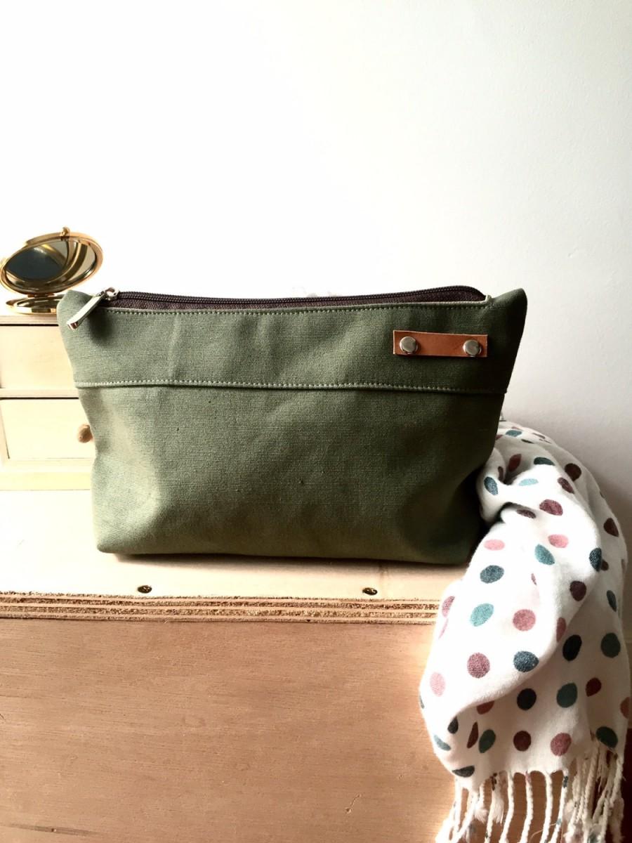 Wedding - Personalize Olive Green cosmetic pouch, Wedding Gift , wedding gift , Zippered Makeup Pouch , Best Friend Gift  , Toiletry Storage - KELLY