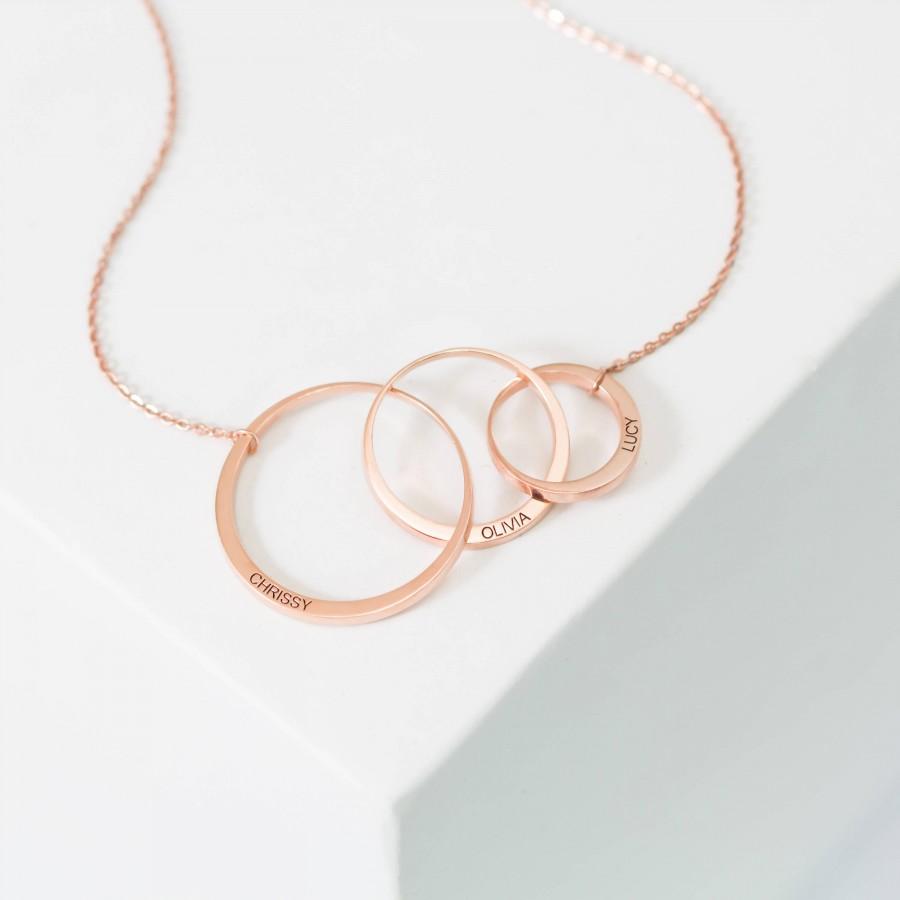 Hochzeit - Personalized Generation Necklace • Three Link Family Necklace • Interlocking Circle Eternity Necklace • Karma Circle • Mother Gift • NM37F30