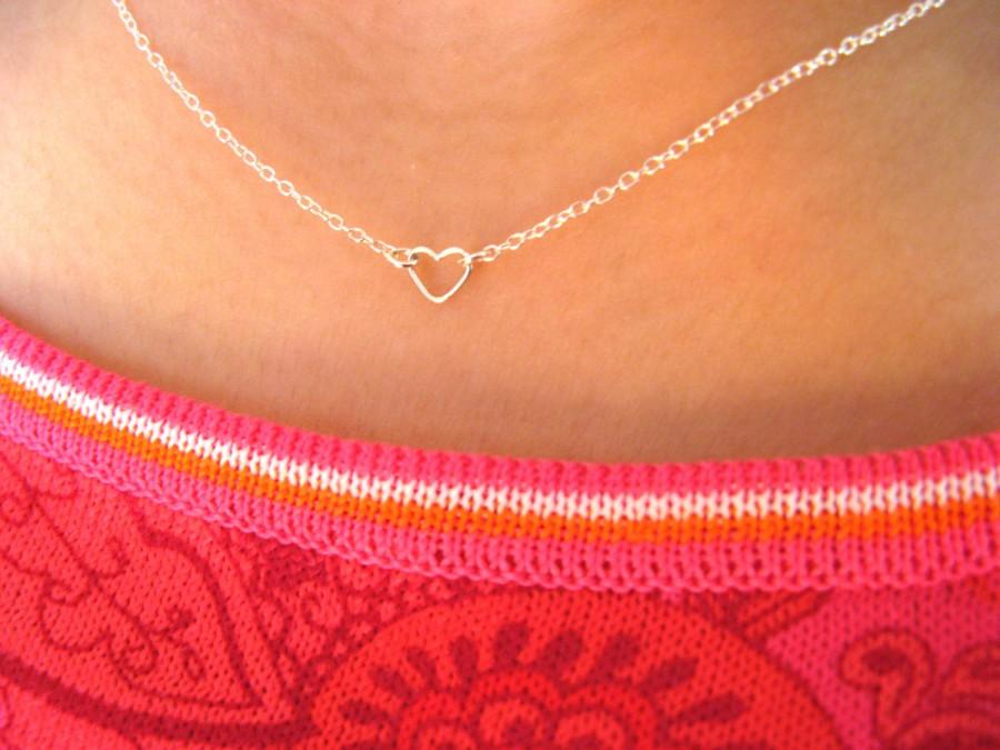 زفاف - Dainty Heart Necklace - Sterling Silver Necklace with Sterling Silver Tiny Open Heart  - pendant necklace - heart necklace - minimalist
