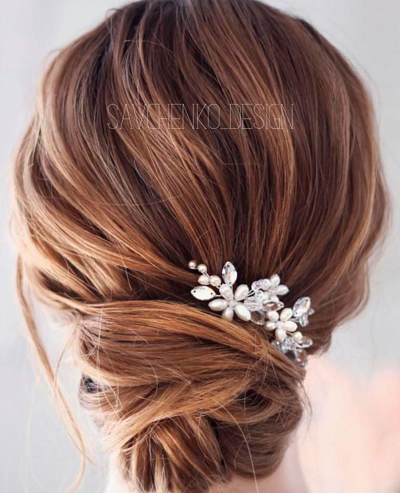 زفاف - bridal hair piece, wedding hair comb, flower hair clip, floral headpiece, rhinestone hairpiece by savchenko design,crystal headpiece