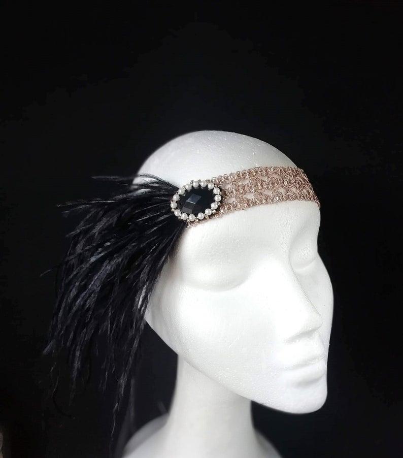 Hochzeit - Black and gold gatsby headband, Art deco headpiece, Flapper hair piece. GG-003