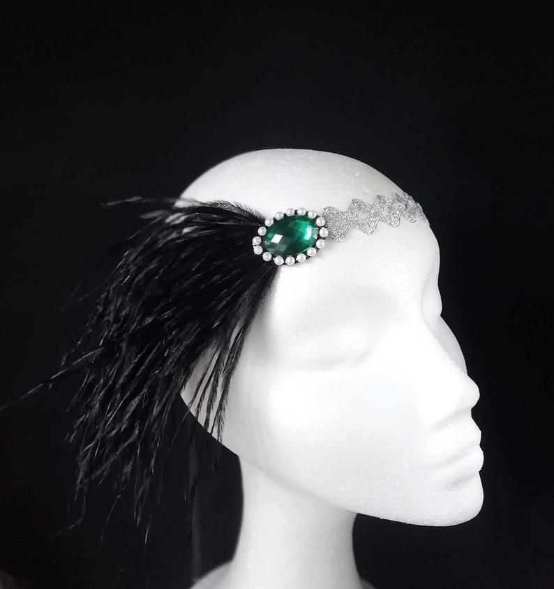 زفاف - Great gatsby headband, Art deco feather headpiece, Flapper hair piece. GG-001