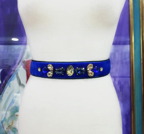 Свадьба - Blue belt sash. Crystal belt. Wedding belt.