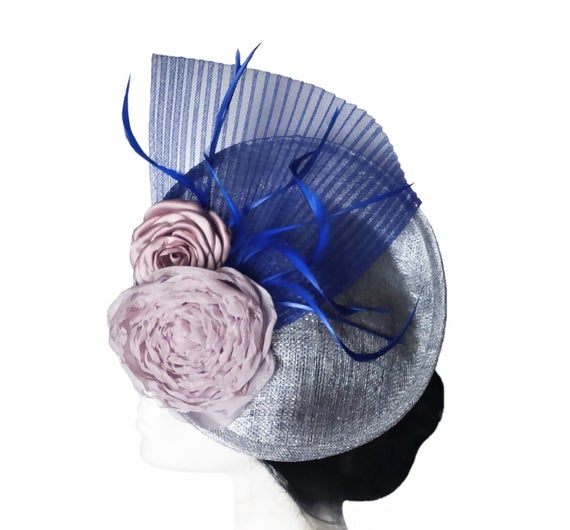 Mariage - Silver and blue wedding fascinator. Wedding headpiece.