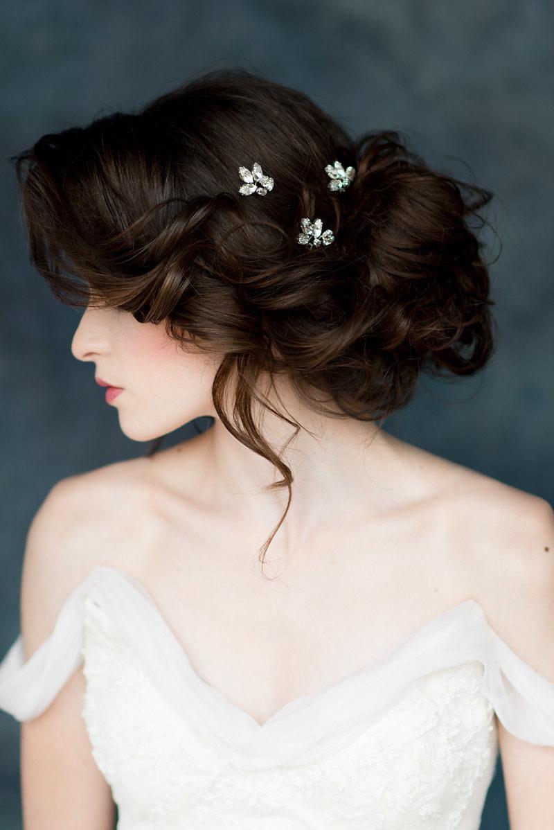Свадьба - Crystal Leaf Hair Pins, Hair Pin Set, Rhinestone Hair Pins, Wedding Headpiece, Silver Hairpiece, Gold Hair Piece, Rose Gold Hair Pin RAINE