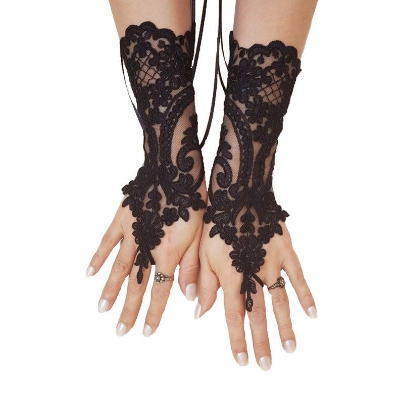 Wedding - Black lace gloves french lace bridal gloves, ''High Quality Lace Gloves'' fingerless gloves black gloves burlesque glove guantes gothic