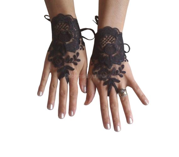 Wedding - Black tulle, lace glove, embroidery, bridal, wedding, fingerless, burlesque, body, tattoo, romantic, gothic gloves, gothic wedding,