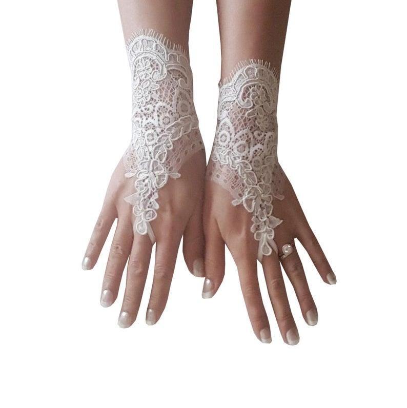 Hochzeit - French lace, fingerless glove, bridal wrist, cuff, wedding accessories, bridetobe, worldwide, quality gauntlets