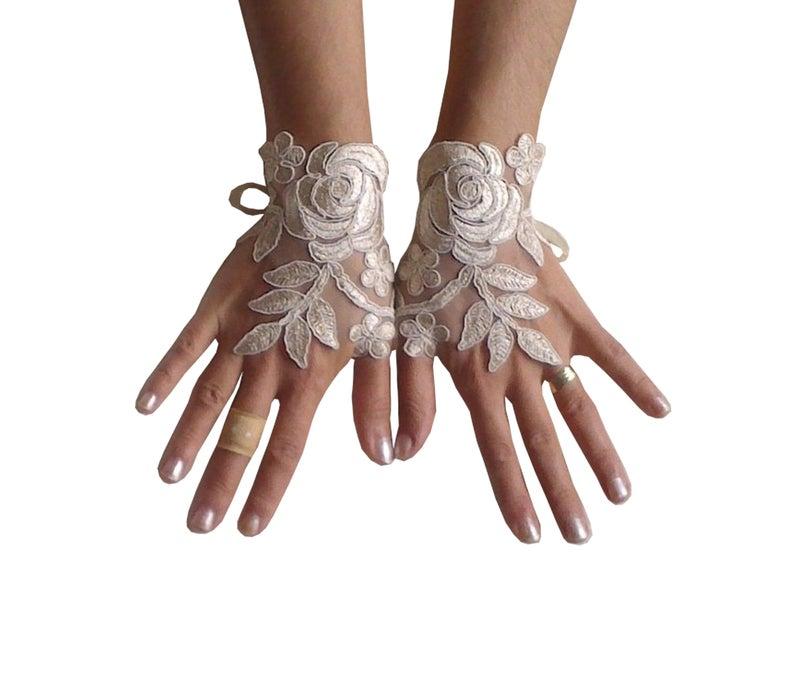 Wedding - cappuccino Wedding gloves free ship happiness rose bridal gloves fingerless lace gloves Unique design french lace gloves free ship