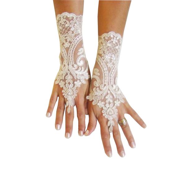 Mariage - 9 color Wedding gloves bridal lace gloves guantes french lace gloves, prom, celebration, engagement , handmade gift,