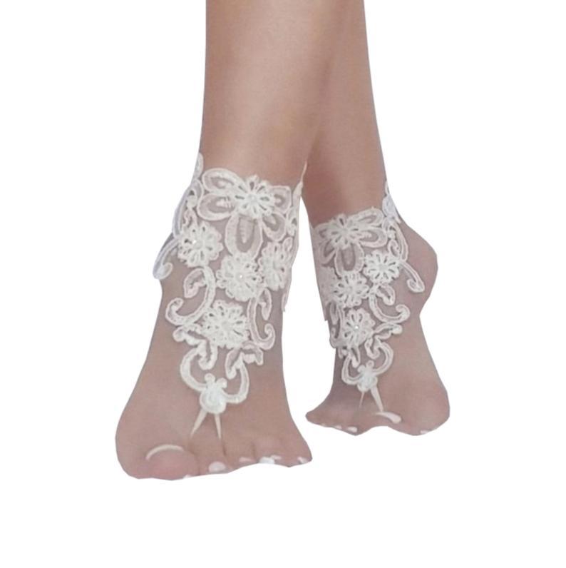 زفاف - ivory 3D flower wedding barefoot sandals wedding prom party bangle beach anklets bangles bridal bride bridesmaid