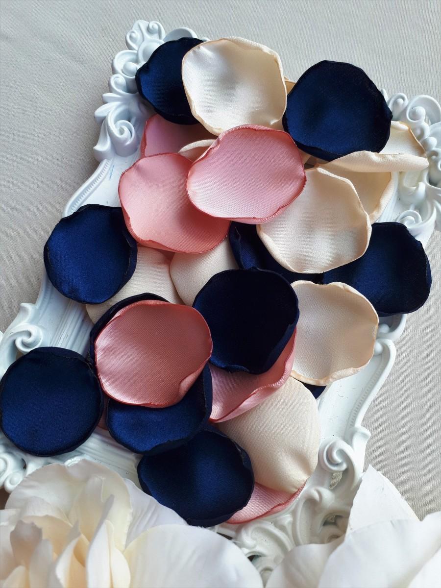 Mariage - Rose Gold, Navy Blue & Ivory Handmade Rose Petals Romantic edding Flower Girl Petals Baby Shower Aisle Runners Decor Bridal Shower Toss