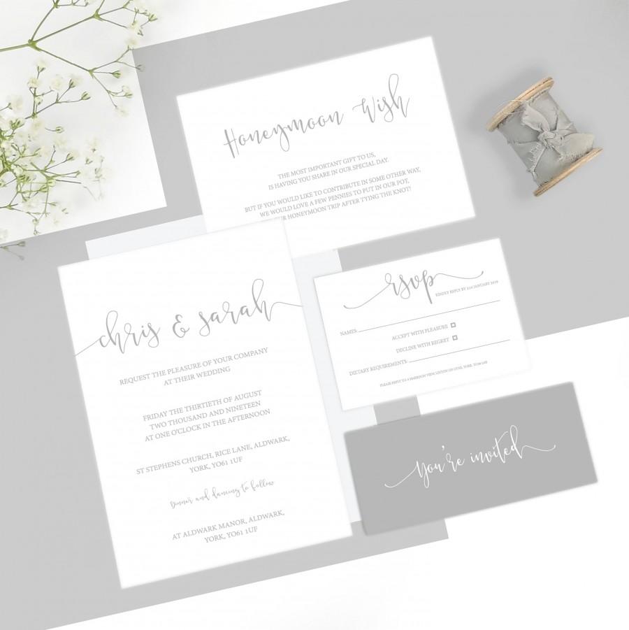 Mariage - Romantic Grey and White Personalised Wedding Invitation & RSVP set with belly band / Wedding invite / UK