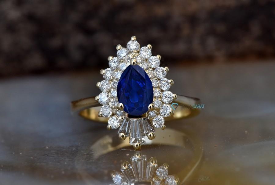 Details about   1.22 ct Pear Blue Sapphire CZ Statement Engagement Wedding Ring 14k Yellow Gold 