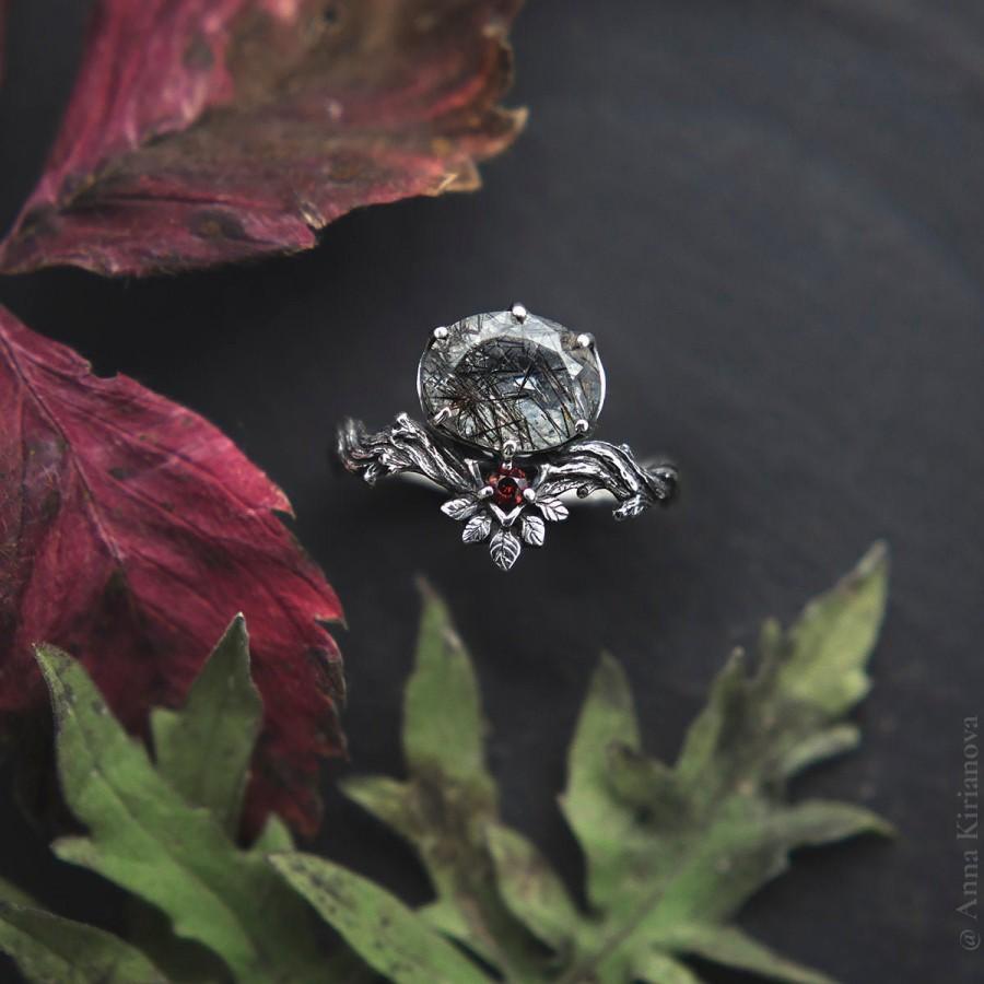 زفاف - Alchemy Ring with Black Rutilated Quartz, Gothic Engagement Ring, Nature Inspired Magic Jewelry for Women
