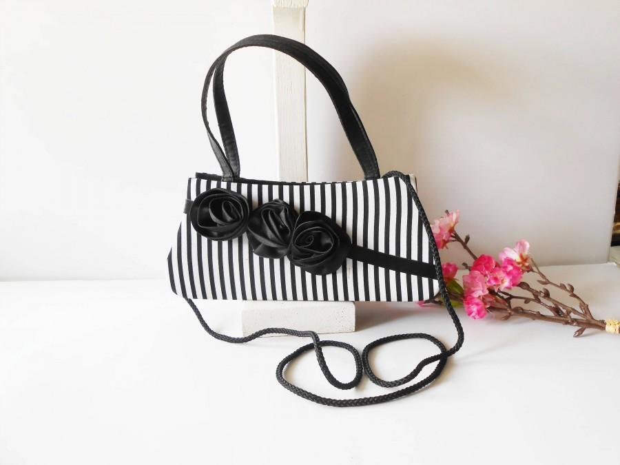 زفاف - Vintage Evening Bag, Black & White Retro Handbag,, EB-0709