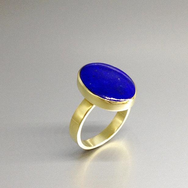 Wedding - All time favorite classic ring with Lapis Lazuli and 18K gold - gift idea - solitaire ring - AAA Grade Lapis and solid gold - traditional