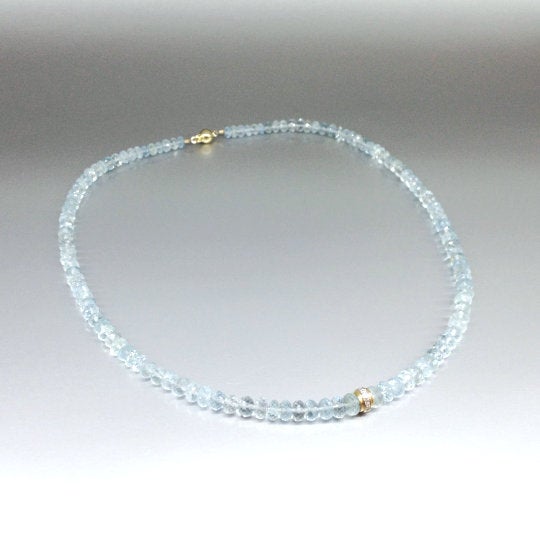 Mariage - Aquamarine necklace with 14K gold and Diamonds - gift for her - natural genuine gemstone - elegant bridal jewelry and March birthstone