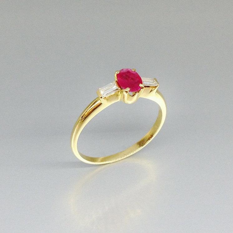 Wedding - Ruby ring with diamond and 18K gold - gift for her - engagement and anniversary ring - July birthstone