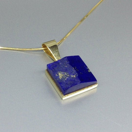Wedding - Men's raw Lapis Lazuli pendant with 18K gold gift for him September and December birthstone - genuine blue gemstone