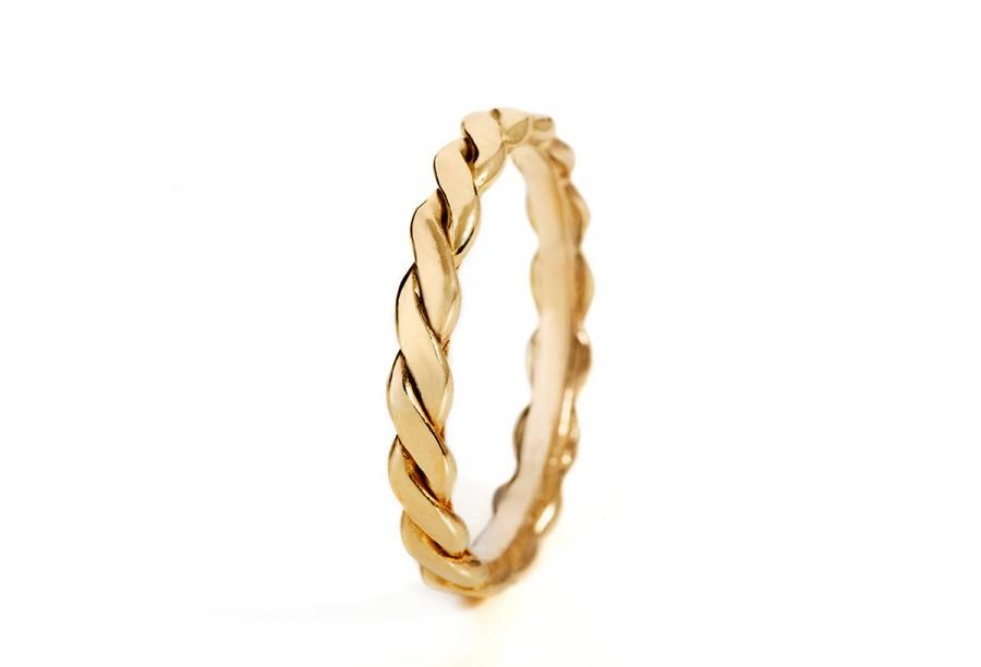 Hochzeit - 14k gold twisted wedding band woman, 14k gold twisted stacking ring