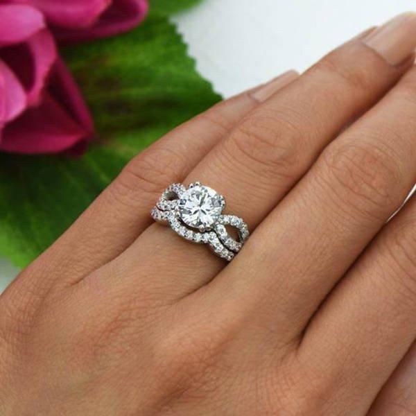 زفاف - 2.25 ctw Infinity Gatsby Style Bridal Set, Engagement Ring, Man Made Diamond Simulants, Wedding Set, Curved Twisted Ring, Sterling Silver