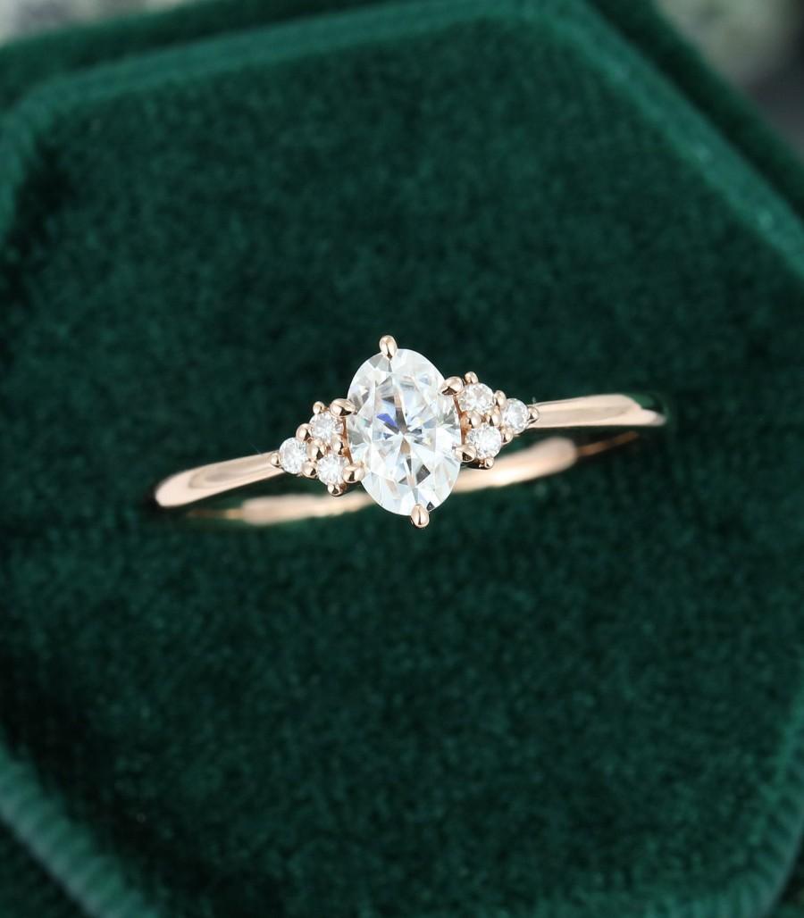 زفاف - Oval cut Moissanite engagement ring vintage Diamond cluster ring rose gold engagement ring for women Unique Bridal Jewelry Anniversary gift