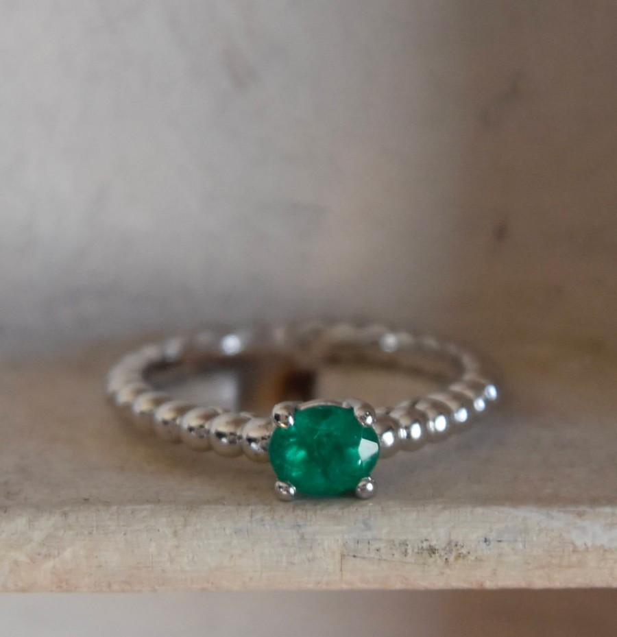 Mariage - 14k white gold - Colombian Emerald- Engagement ring-Perfect Gift For Her