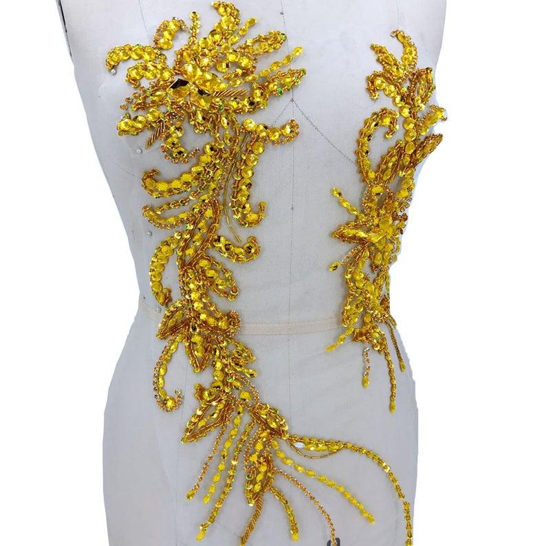 Wedding - Rhinestone Applique Beaded Neckline Sets Floral Vines Bodice Embellished Party Accessories for Carnival Costumes Party Gown