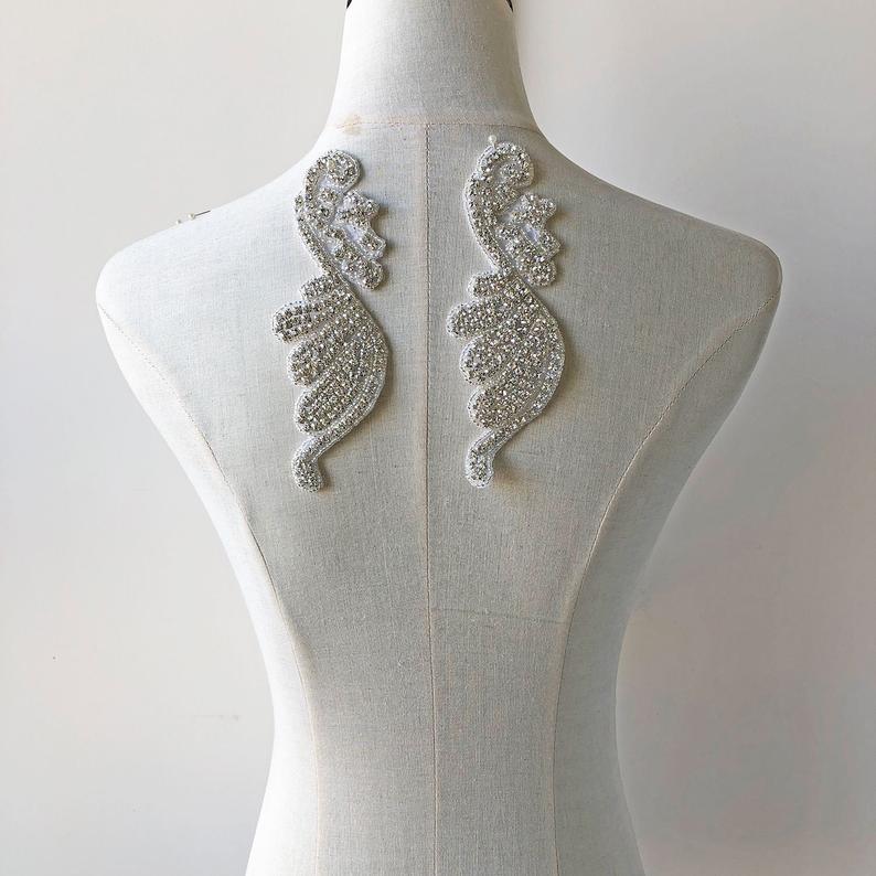 زفاف - Diamante Applique Angle Wing Crystal Beads Patch Iron on Motif Bling Bling for Party Costumes Garment Hand Cuff Embellishment