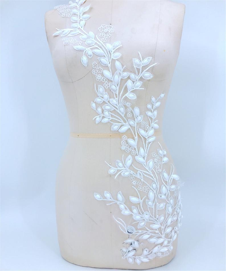 Wedding - White Beading Appliques Leaves Beaded Vines Costumes Appliques Rhinestone Embellished Sewing for Party Ballgown Evening Dress