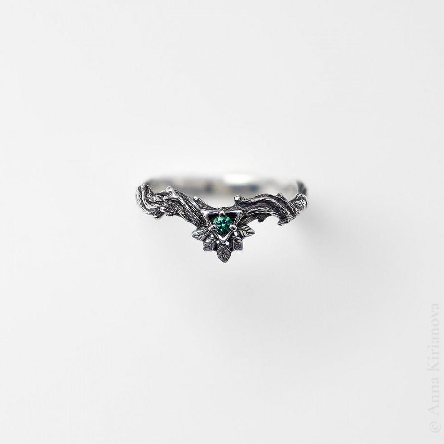 زفاف - Twig Ring, Branch Engagement Ring, Forest Wedding Ring for Women with Mystical Green Cubic Zirconia, Fairy Ring