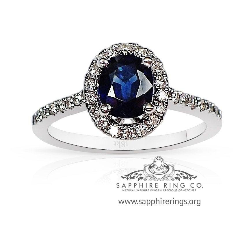 زفاف - Blue Sapphire & Diamond Ring-Oval Cut Natural Ceylon-18kt White Gold 2tcw-wholesale price