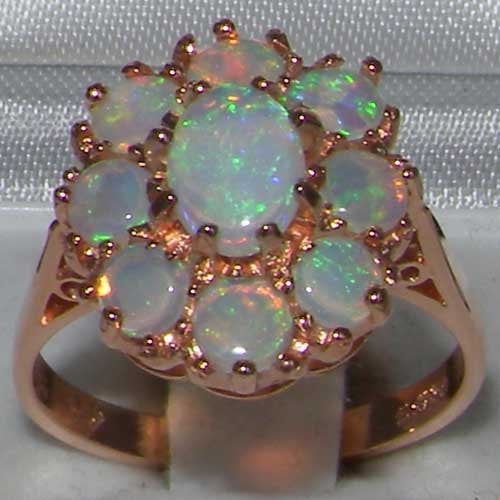 Свадьба - 14K Rose Gold Natural Colorful Opal English Antique Style Ring, Floral Cluster Anniversary Ring - Made in England -Customizable
