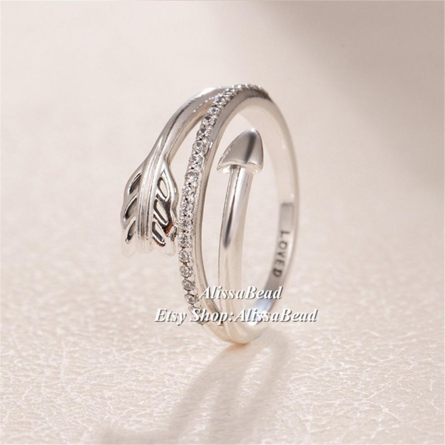 Wedding - 2019 Valentine’s Day 925 Sterling Silver Sparkling Arrow Ring With Clear CZ Rings Women Fine Jewelry