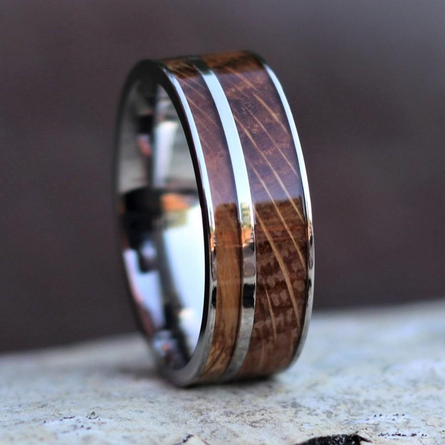 Mariage - Whiskey Barrel Ring, Jack Daniel's Ring, Wood Ring, Titanium Ring, Men's Wedding Band, Engagement Ring, Wooden Jewelry, 6 mm Ring, 8 mm Ring
