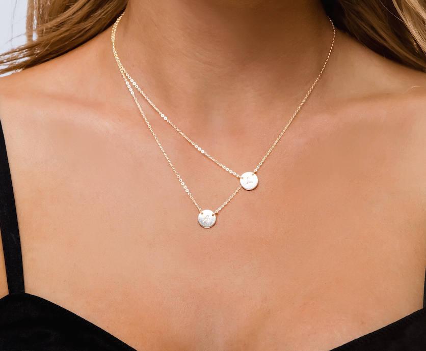 زفاف - Small Circle Layered Necklace - Double Initial Charm, Two Delicate Mother's Necklace - Family, Couple, Best Friend, Sister Jewelry