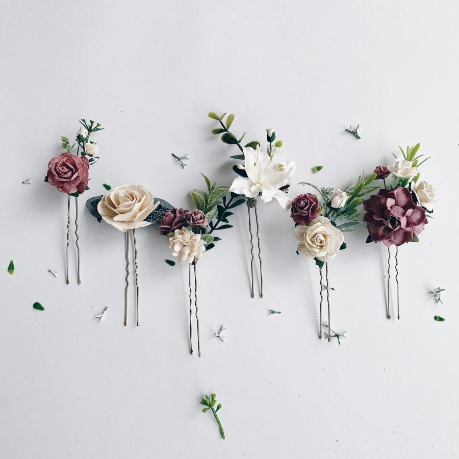 زفاف - Flower hair pins, dusty pink and cream hair flowers, set of hair pins, bridal hair piece dusty pink ivory, floral hair pins, bridal hair pin