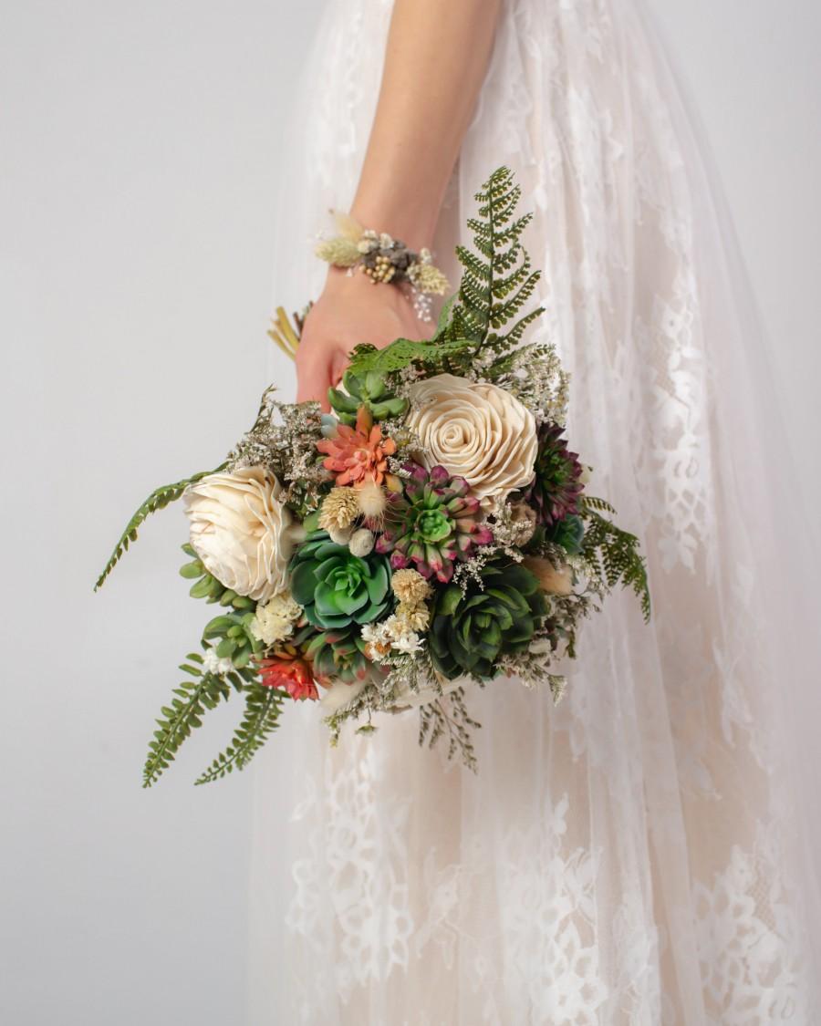 زفاف - Succulent & Sola Bouquet / Bridal Wedding Bouquet / Faux Succulent Bouquet with Dried Flowers / Forever Brides cactus Bouquet