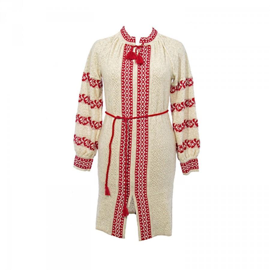Свадьба - Knitted Linen White red Dress. Spring Dress. Vintage Casual Dress. Long Sleeve Women's Dress. Dresses for women. Embroidered Dress. Mom Gift