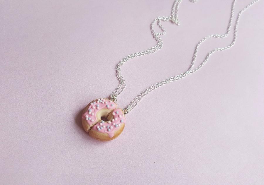 Hochzeit - Pastel Donut friendship necklace, best friend necklace, clay charms, bff, kawaii charms, pastel goth necklace, food necklace, fairy kei