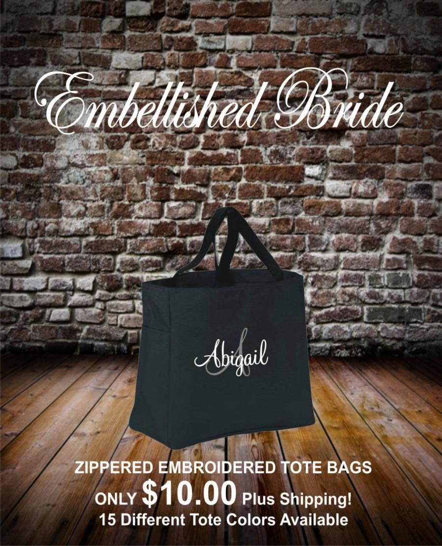 زفاف - Bridesmaid tote bags, Set of 10 Personalized ZIPPERED tote bags,  gifts , bachelorette party gift , wedding tote bags, monogrammed tote