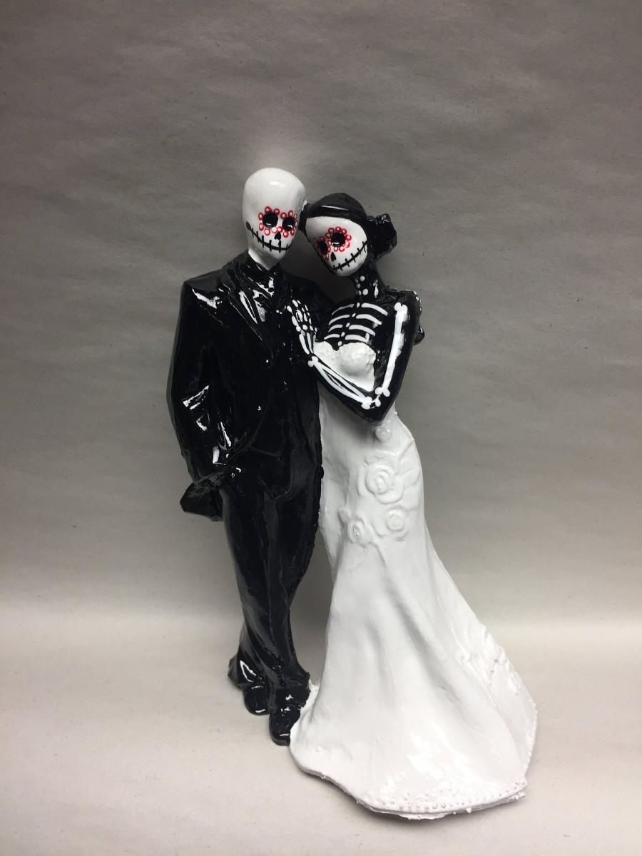 Hochzeit - Wedding Cake Topper Day of the Dead Skeleton Couple Bald Groom