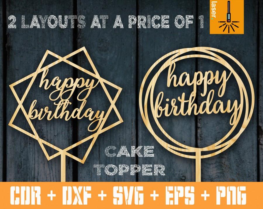 Wedding - Happy birthday cake topper. Happy birthday vector. Happy birthday decor. Happy birthday template. Laser cut SVG. Vector for CNC. Cnc Topper